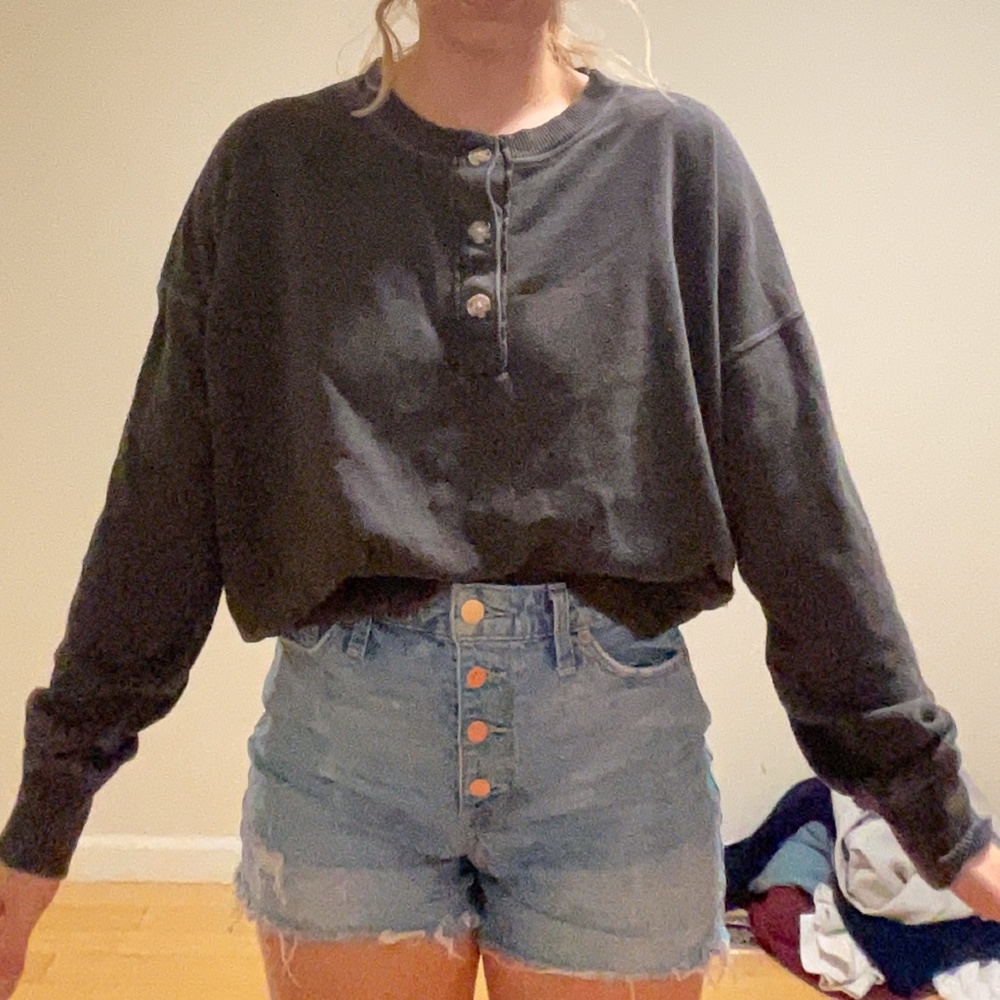 Buttoned Pullover Charcoal Gray Sweater - image 1